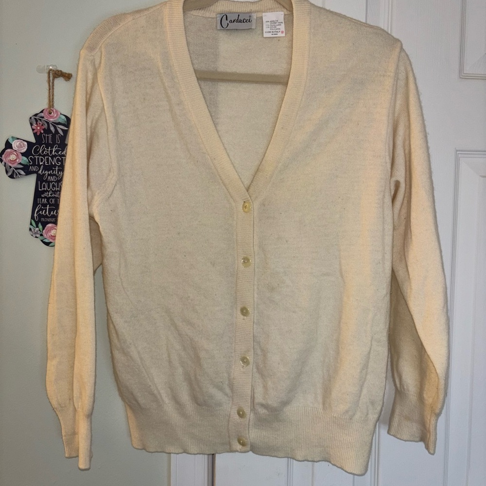 Vintage Carducci Cardigan Angora Wool Cream S/M Button Down Made In Italy 80s